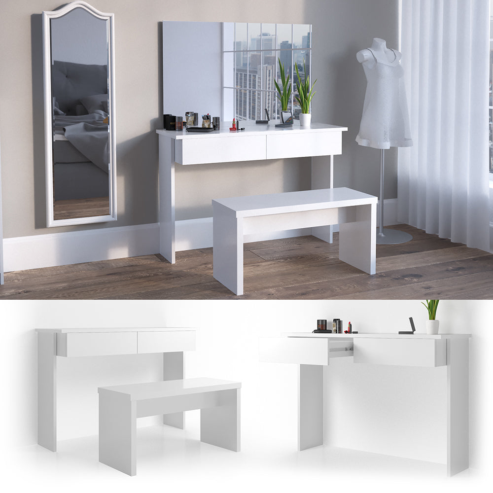 Vicco Tavolo da toeletta Bianco 120 cm senza specchio, con panca