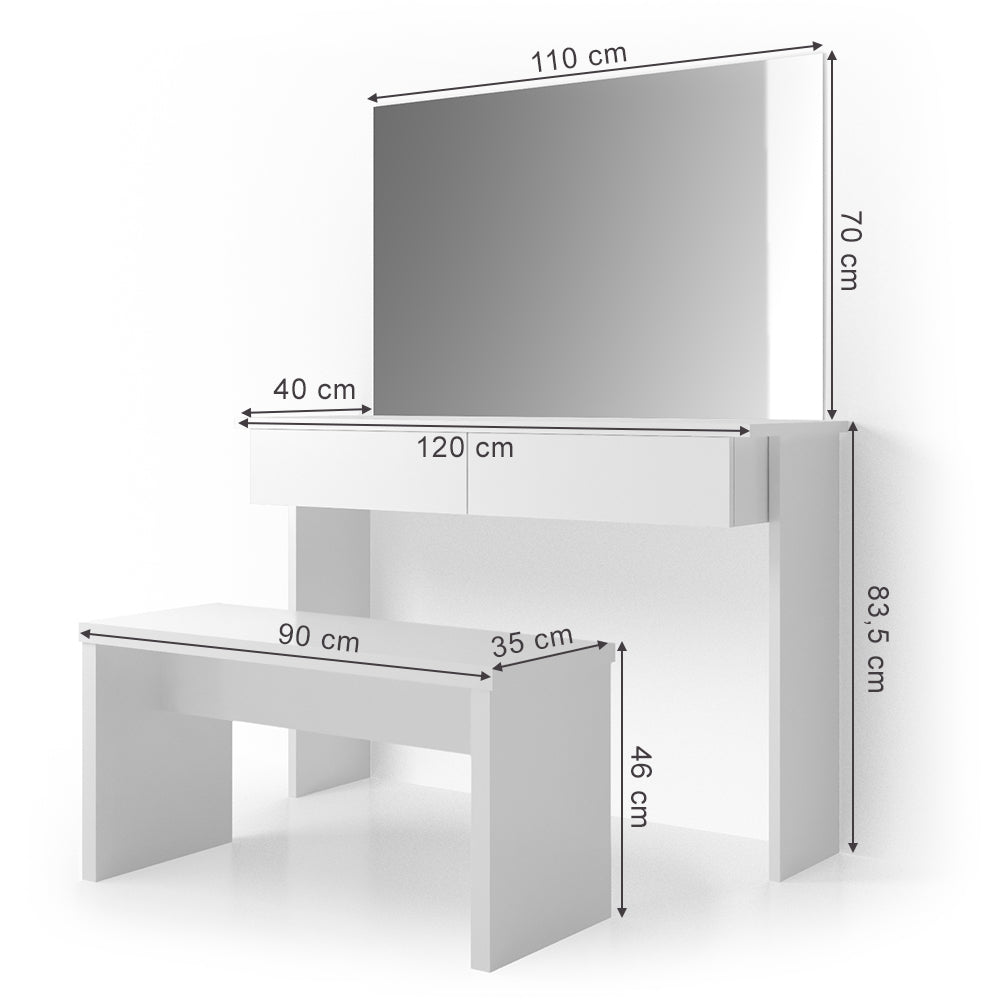 Vicco Tavolo da toeletta Bianco 120 cm con panca