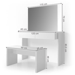 Vicco Tavolo da toeletta Bianco 120 cm con panca