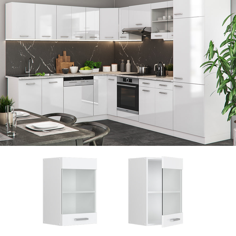 Vicco Mobile da cucina in vetro Bianco lucido 40 cm