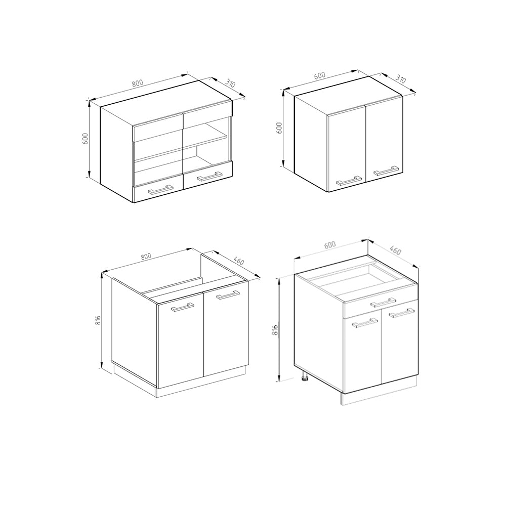 Vicco Cucina monoblocco Bianco lucido/antracite 140 cm , PL Rovere