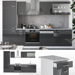 Vicco Cucina componibile Antracite lucido/bianco 300 cm , PL Antracite
