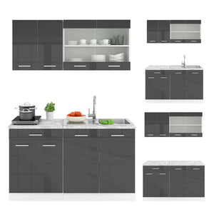 Vicco Cucina monoblocco Antracite lucido/bianco 140 cm , PL Marmo