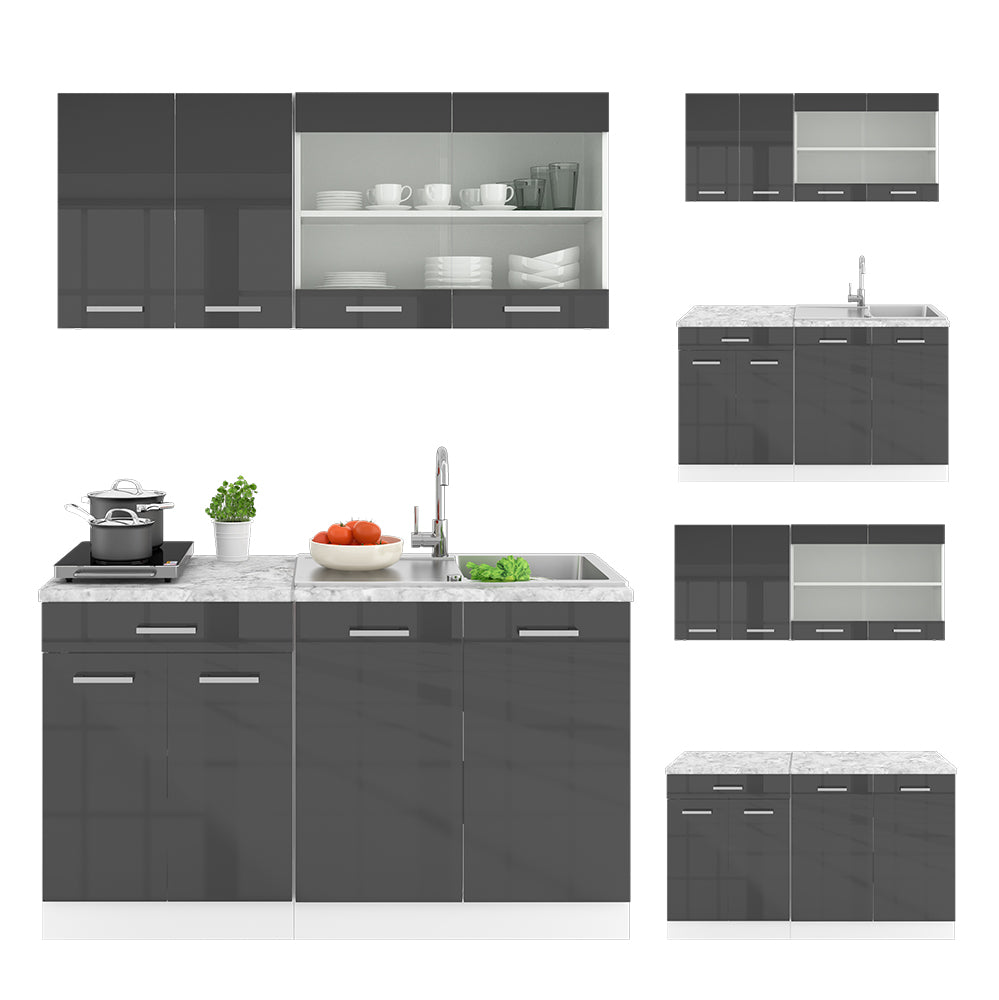 Vicco Cucina monoblocco Antracite lucido/bianco 140 cm , PL Antracite