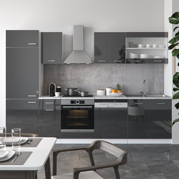 Vicco Cucina componibile Antracite lucido/bianco 300 cm , PL Marmo