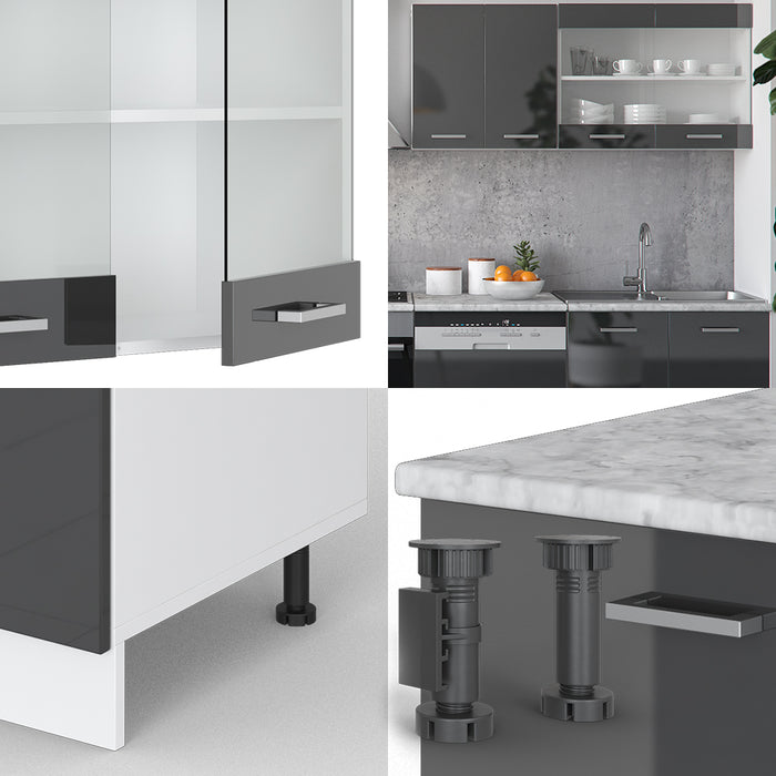 Vicco Cucina componibile Antracite lucido/bianco 300 cm senza piano di lavoro
