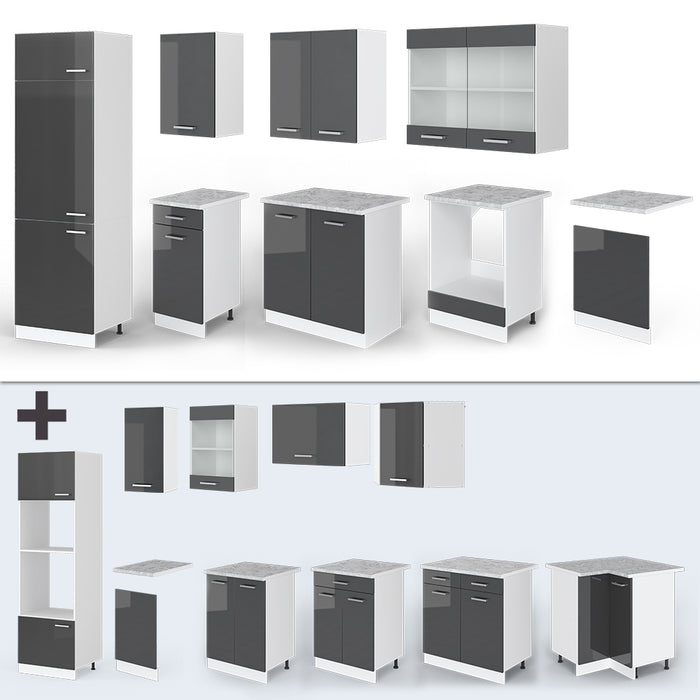 Vicco Cucina componibile Antracite lucido/bianco 300 cm , PL Antracite