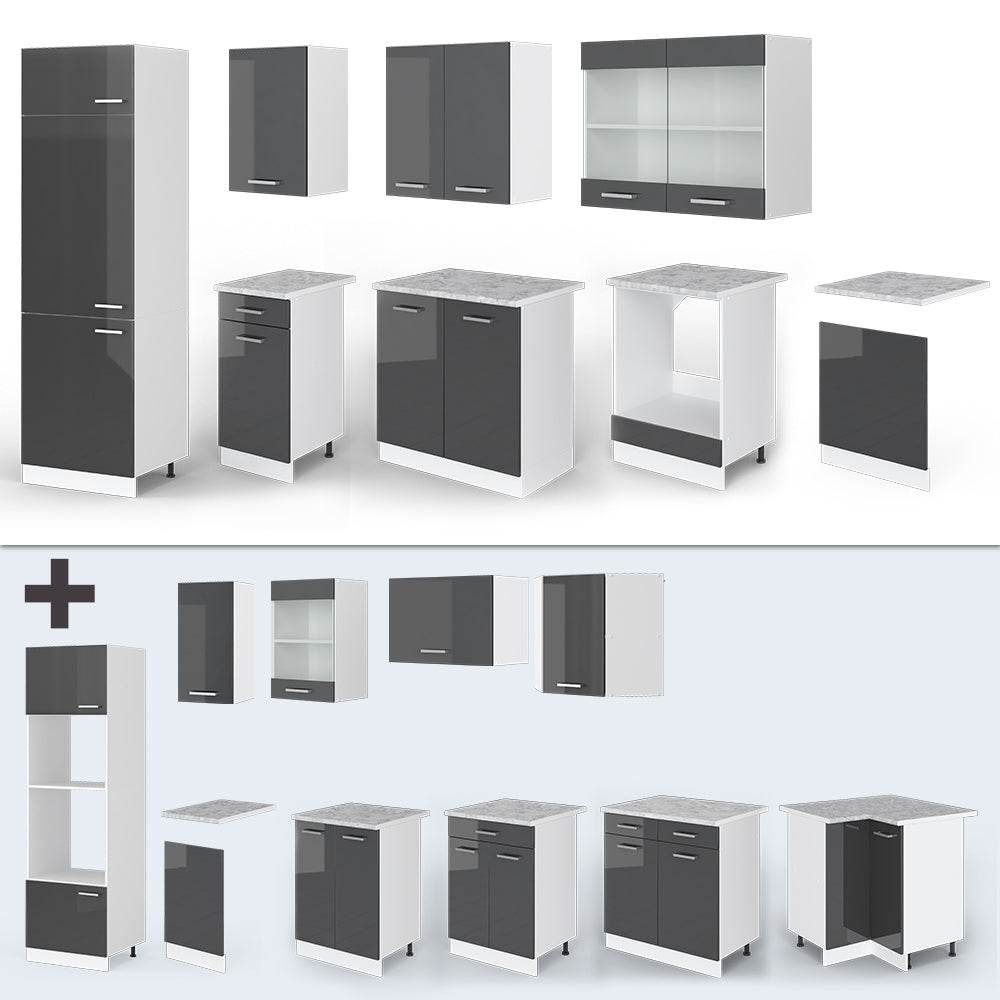 Vicco Cucina componibile Antracite lucido/bianco 300 cm , PL Rovere