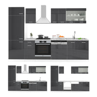 Vicco Cucina componibile Antracite lucido/bianco 300 cm senza piano di lavoro