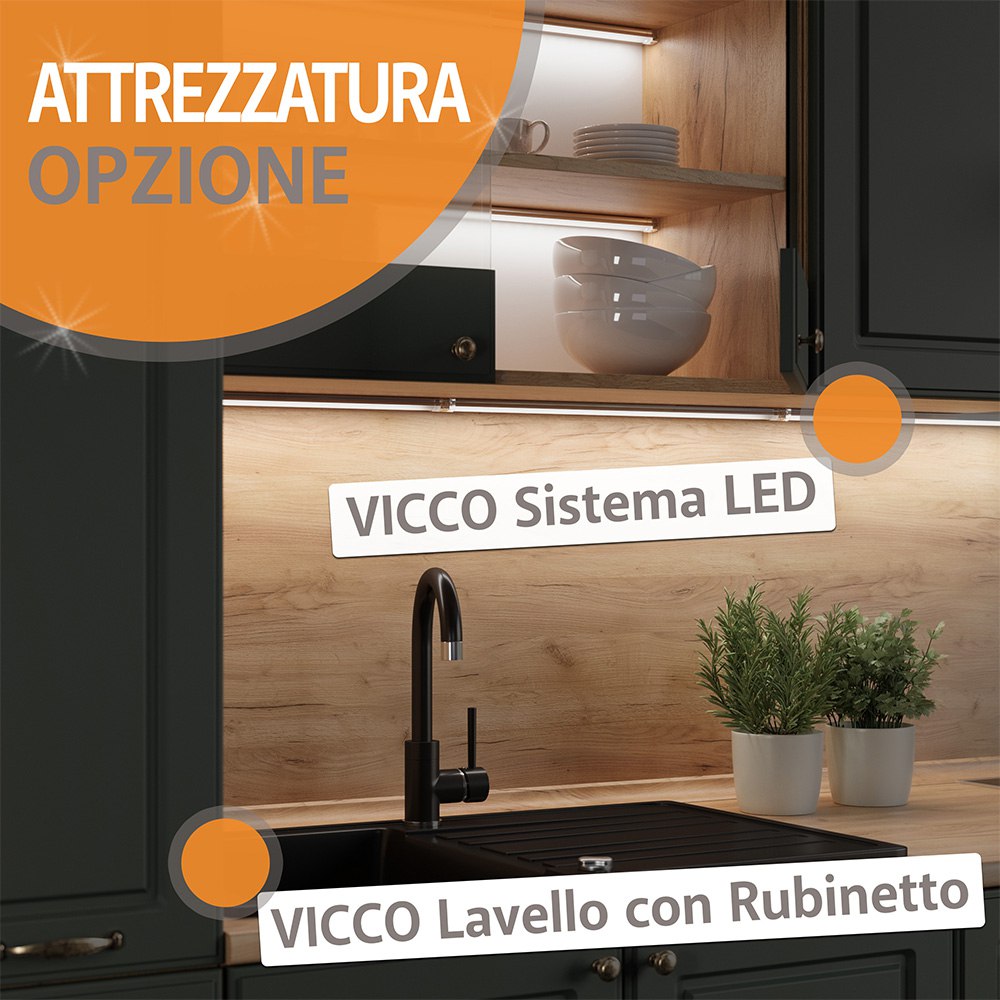 Vicco Cucina componibile Rovere nero/oro lucido 240 cm senza piano di lavoro