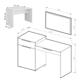 Vicco Tavolo da toeletta Bianco 135 cm con panca