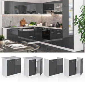 Vicco Mobile lavello cucina Antracite lucido 80 cm , PL Rovere