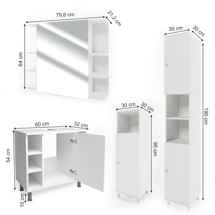 Vicco Set mobili bagno Bianco 4 parti