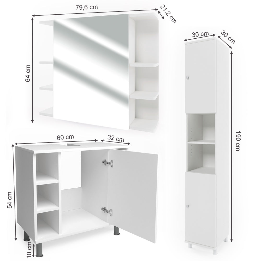 Vicco Set mobili bagno Bianco 3 parti, con colonna