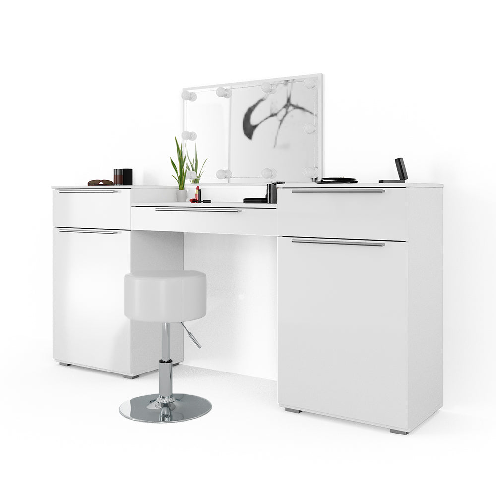 Vicco Tavolo da toeletta Bianco 190 cm con illuminazione LED e sgabello