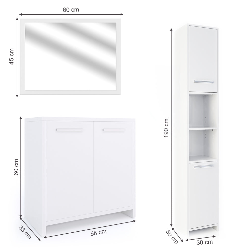 Vicco Set mobili bagno Bianco 3 parti, con colonna