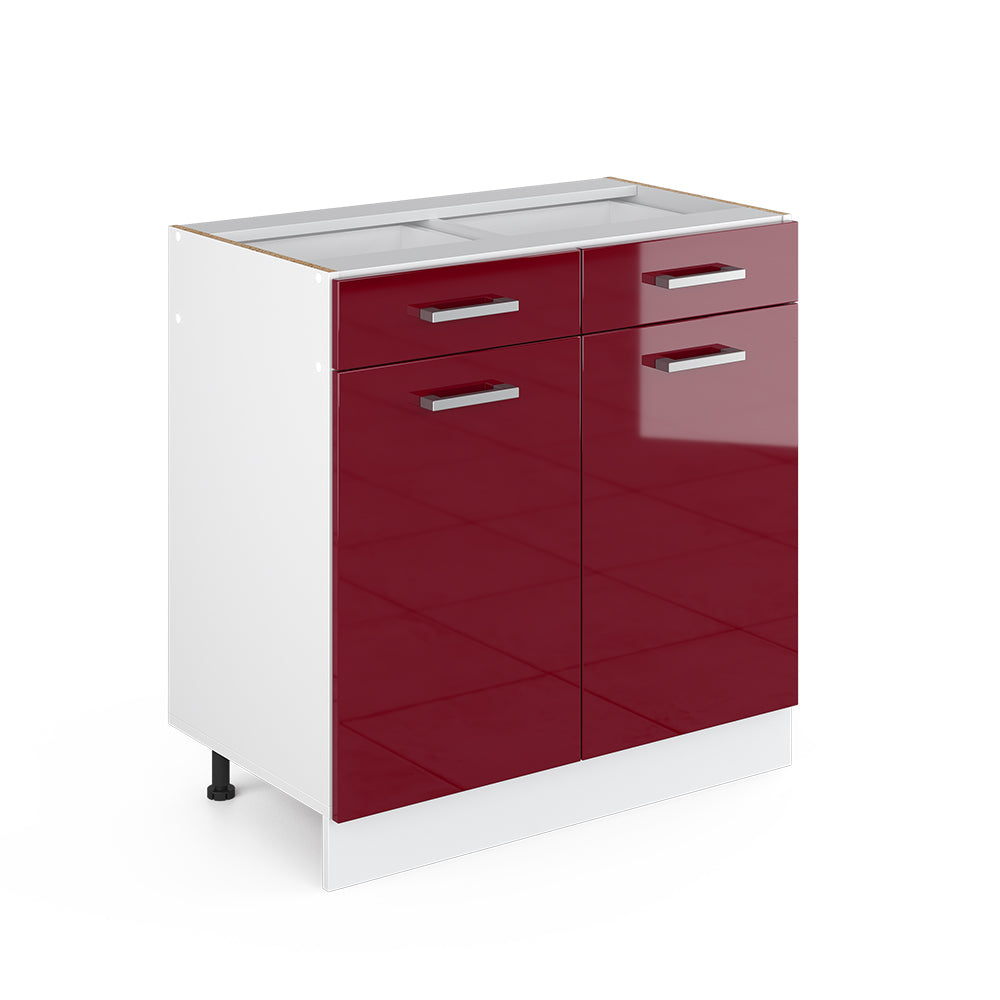 Vicco Base universale Rosso bordeaux lucido 80 cm con cassetti e ante, senza piano di lavoro
