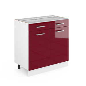 Vicco Base universale Rosso bordeaux lucido 80 cm con cassetti e ante, senza piano di lavoro