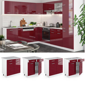 Vicco Mobiletto base per cucina Rosso lucido 80 cm , PL Marmo