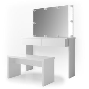 Vicco Tavolo da toeletta Bianco 120 cm con illuminazione a LED e panca