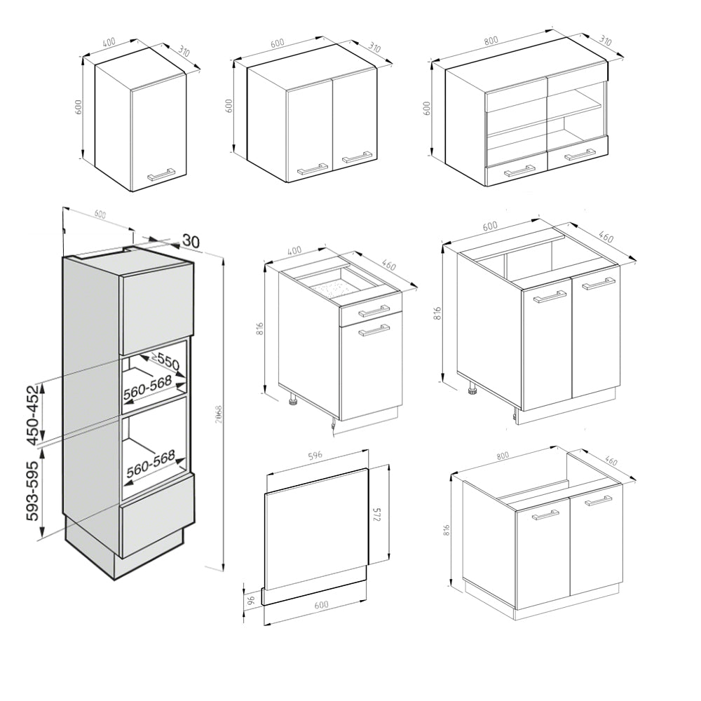 Vicco Cucina componibile Sonoma 300 cm con armadio alto, PL Marmo