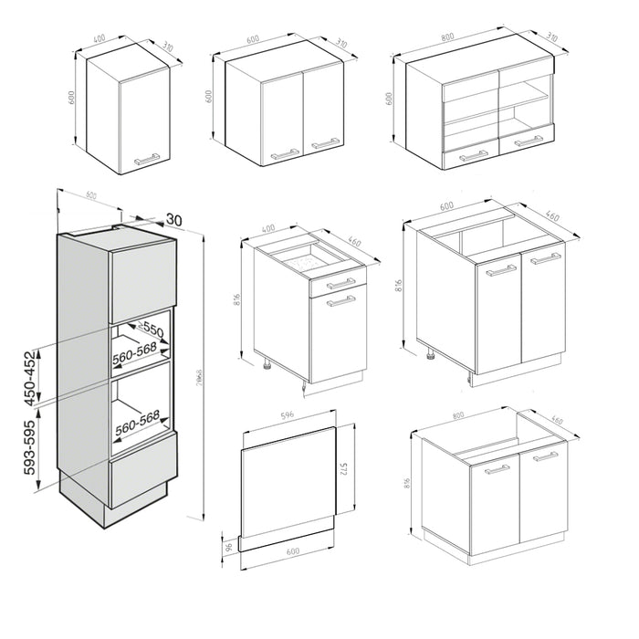 Vicco Cucina componibile Calcestruzzo 300 cm con armadio alto, senza piano di lavoro