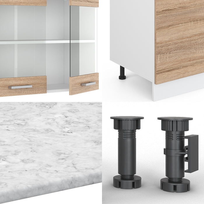 Vicco Cucina componibile Sonoma/Bianco 300 cm con armadio alto, PL Rovere