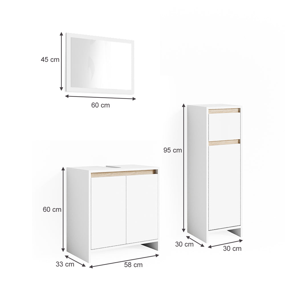 Vicco Set mobili bagno Bianco/Sonoma 3 parti