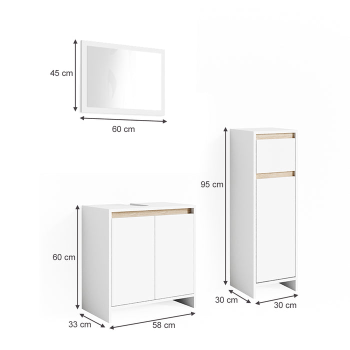 Vicco Set mobili bagno Bianco/Sonoma 3 parti