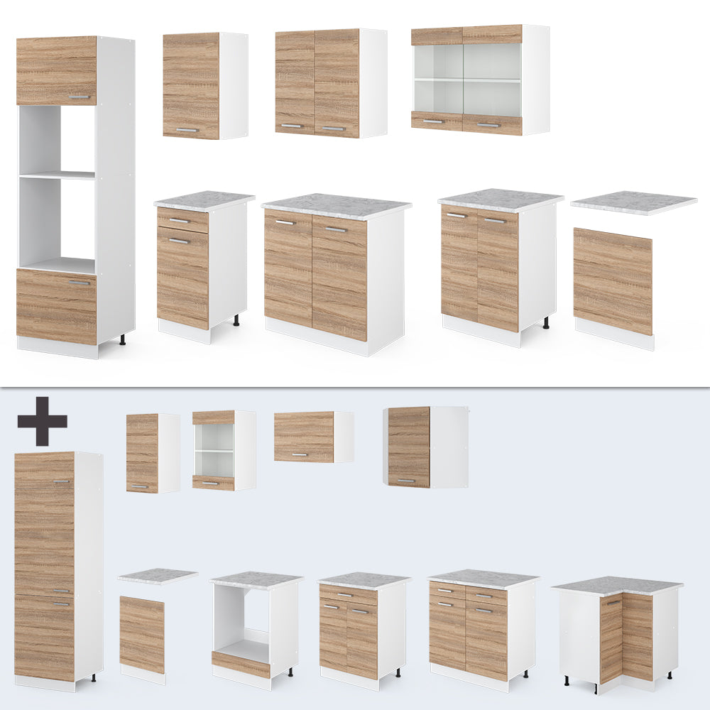 Vicco Cucina componibile Sonoma/Bianco 300 cm con armadio alto, PL Rovere