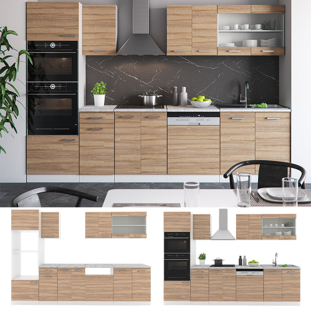 Vicco Cucina componibile Sonoma/Bianco 300 cm con armadio alto, PL Rovere