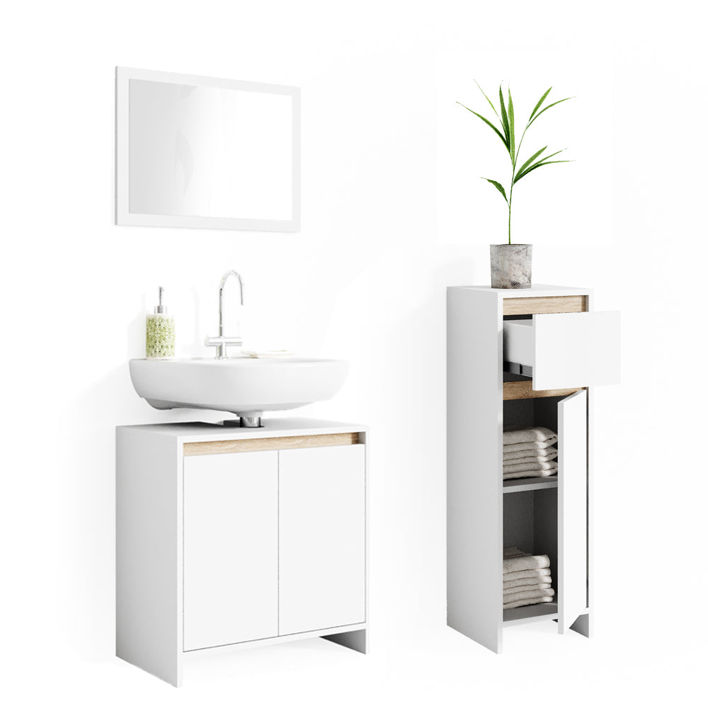 Vicco Set mobili bagno Bianco/Sonoma 3 parti