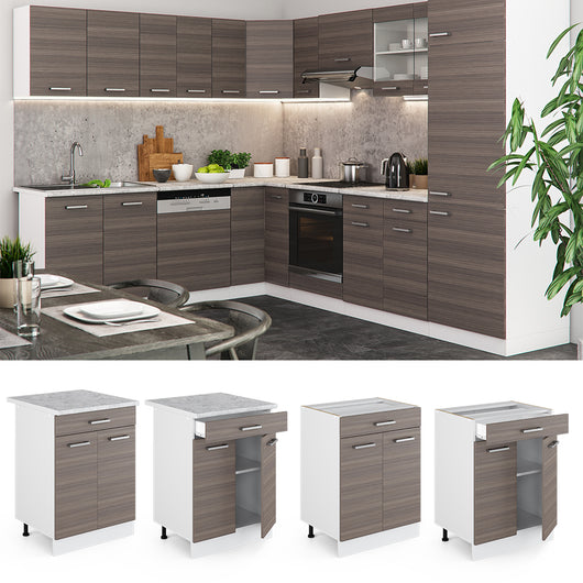 Vicco Mobiletto base per cucina Grigio 60 cm con cassetto, PL Rovere