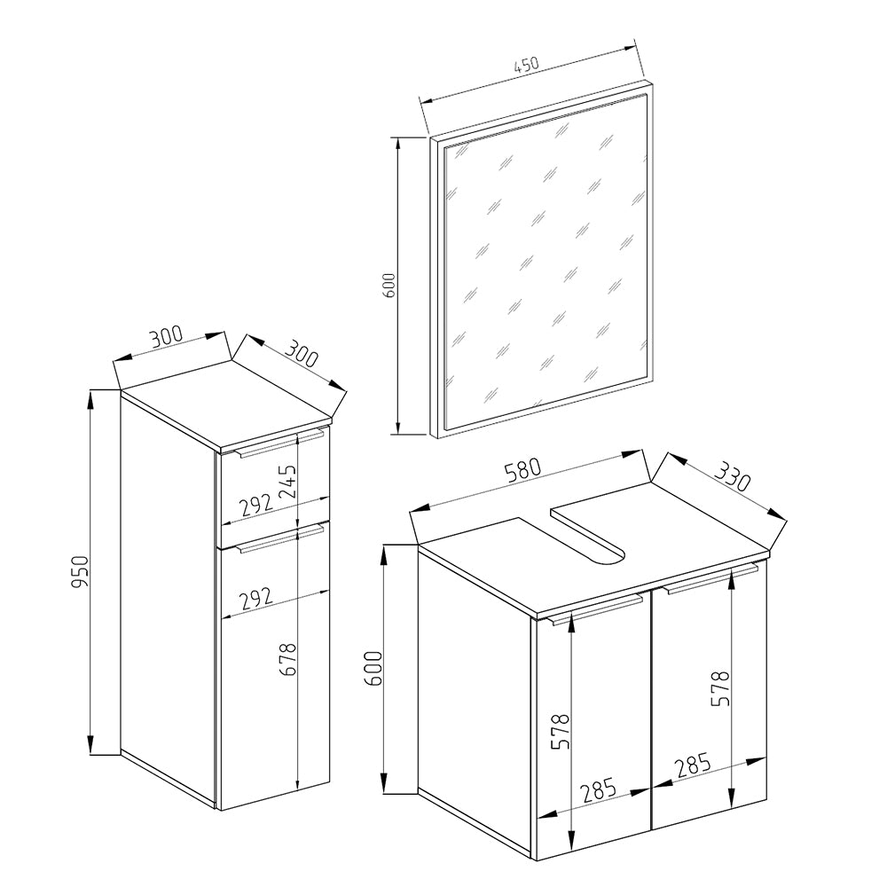 Vicco Set mobili bagno Bianco 3 parti