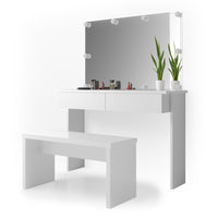 Vicco Tavolo da toeletta Bianco 120 cm con illuminazione a LED e panca