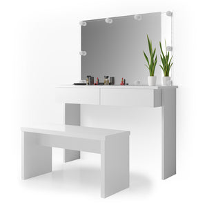 Vicco Tavolo da toeletta Bianco 120 cm con illuminazione a LED e panca