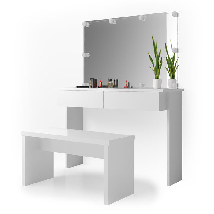 Vicco Tavolo da toeletta Bianco 120 cm con illuminazione a LED e panca