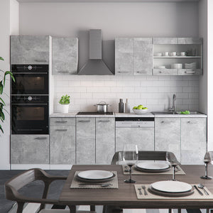 Vicco Cucina componibile Cemento/Bianco 300 cm con armadio alto, PL Antracite