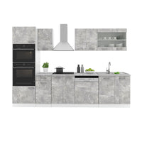 Vicco Cucina componibile Calcestruzzo 300 cm con armadio alto, senza piano di lavoro
