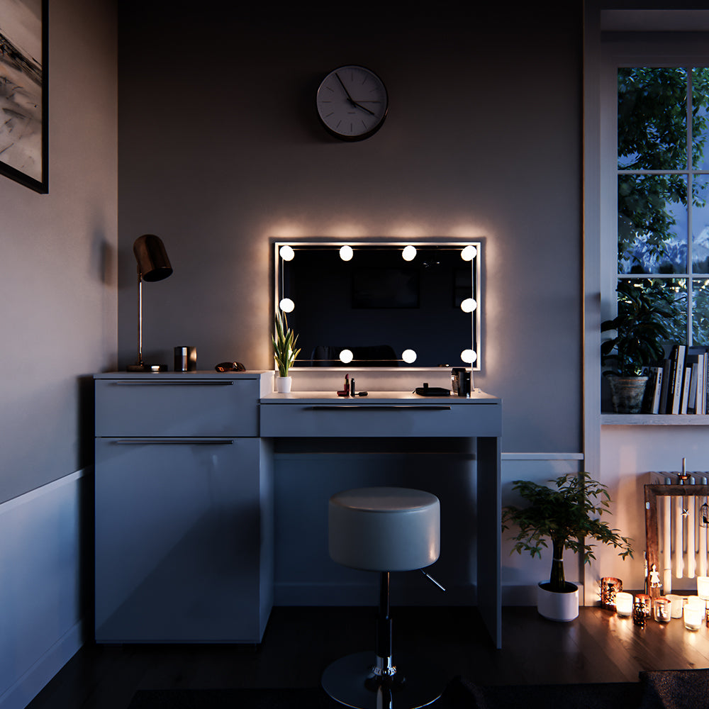 Vicco Tavolo da toeletta Bianco 135 cm con illuminazione LED e sgabello