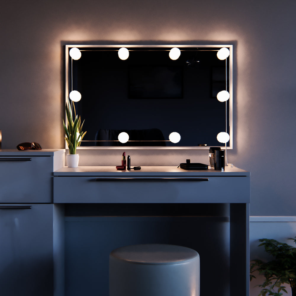 Vicco Tavolo da toeletta Bianco 135 cm con illuminazione LED e sgabello