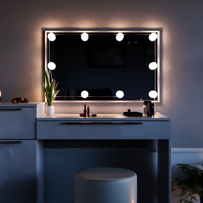 Vicco Tavolo da toeletta Bianco 135 cm con illuminazione LED e sgabello