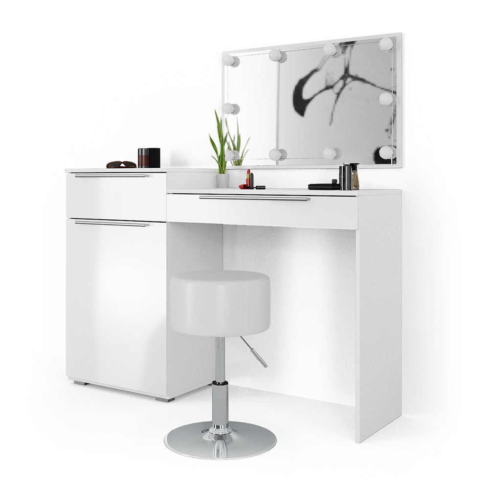 Vicco Tavolo da toeletta Bianco 135 cm con illuminazione LED e sgabello