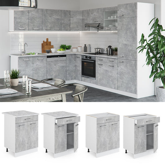 Vicco Mobiletto base per cucina Calcestruzzo 60 cm con cassetto, PL Rovere