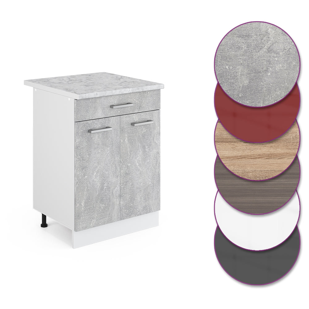 Vicco Mobiletto base per cucina Calcestruzzo 60 cm con cassetto PL Marmo