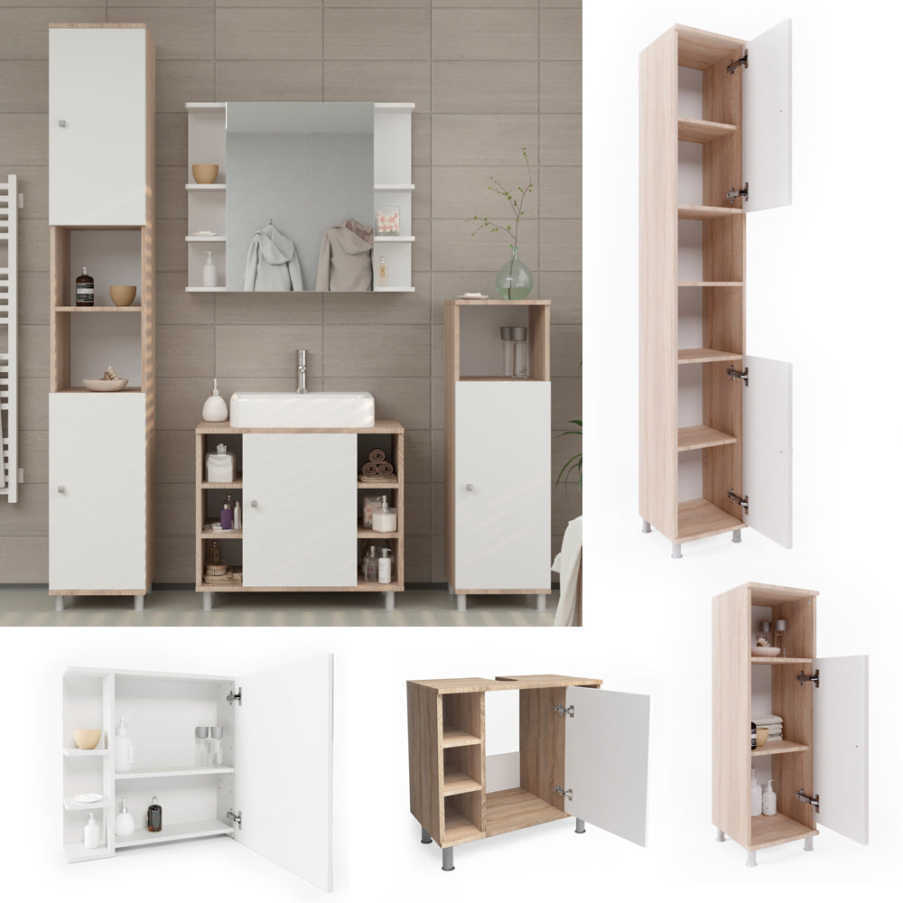 Vicco Set di mobili da bagno Sonoma/Bianco 4 parti