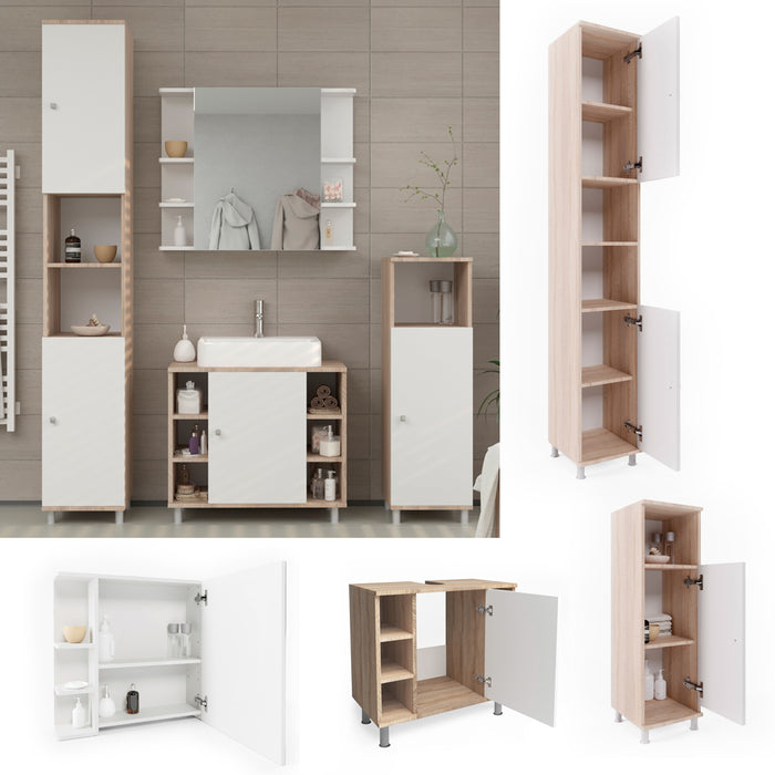 Vicco Set di mobili da bagno Sonoma/Bianco 4 parti