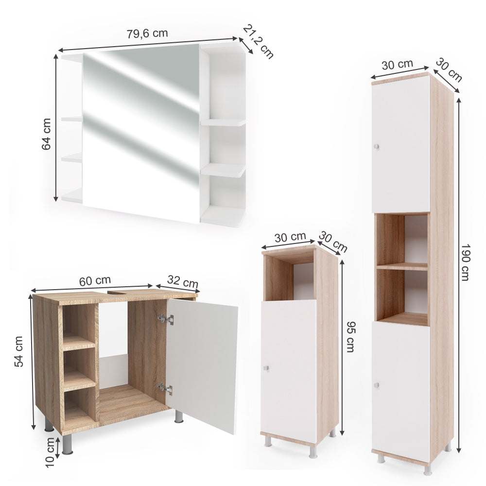 Vicco Set di mobili da bagno Sonoma/Bianco 4 parti