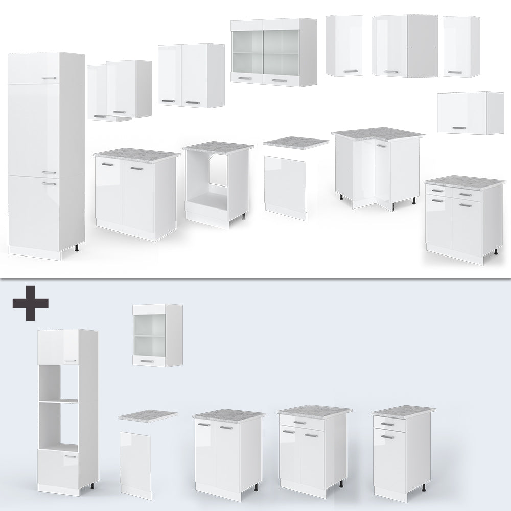 Vicco Cucina angolare completa Bianco lucido/bianco 227 x 287 cm , PL Rovere