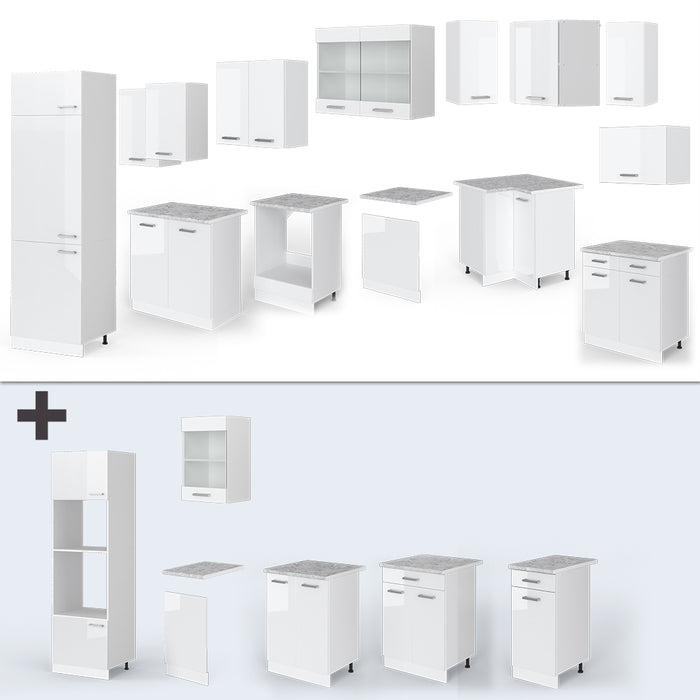 Vicco Cucina angolare completa Bianco lucido/bianco 227 x 287 cm , PL Rovere